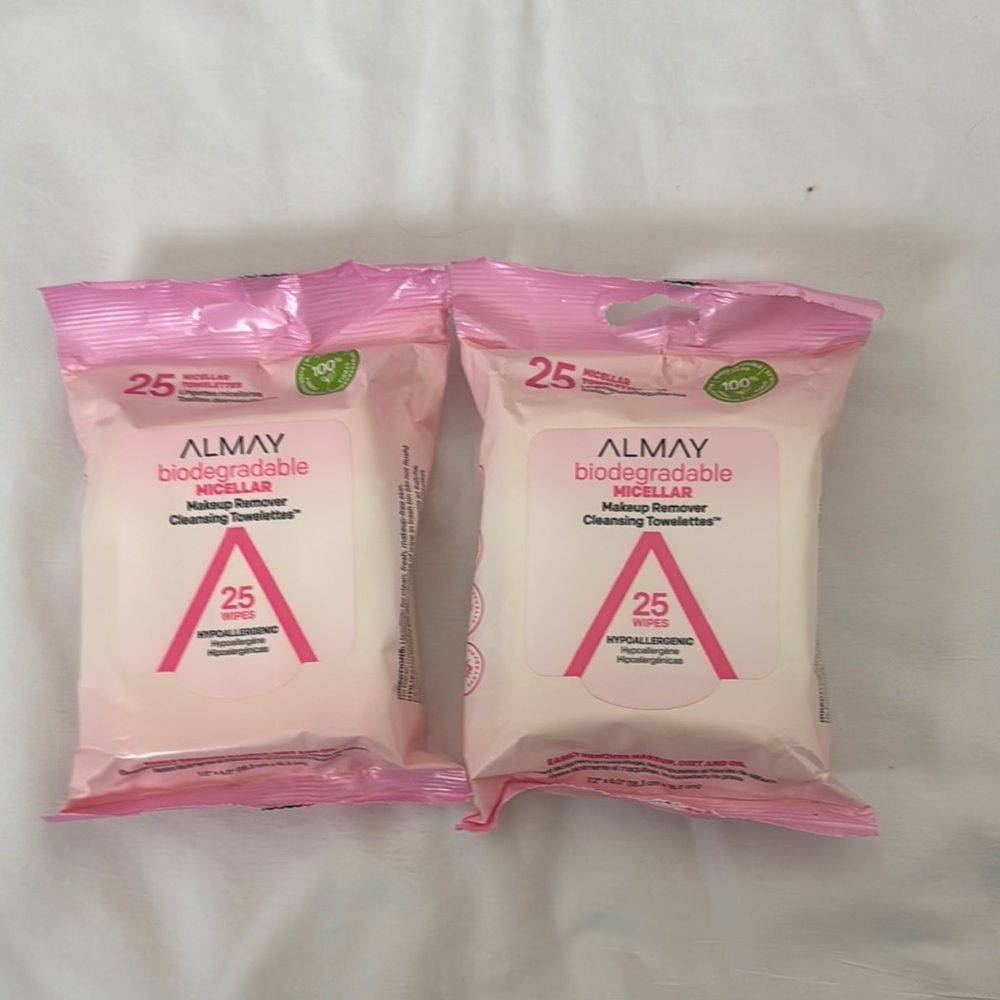 NEW Almay Biodegradable Micellar Makeup Remover Cleansing Towelettes packages